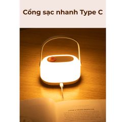 Đèn Ngủ Cho Bé Sơ Sinh Ánh Sáng Vàng Ấm, Bảo Vệ Mắt, Sạc Type C, Quai Xách Tiện Lợi MTR083