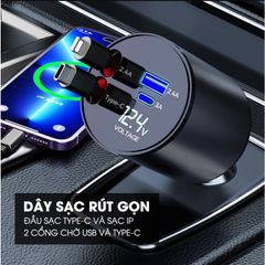Tẩu Sạc Nhanh Ô Tô 120W 4 Trong 1 - Sạc Nhanh Điện Thoại Samsung, iPhone - Thiết Kế Gấp Gọn, Chất Liệu ABS + PC