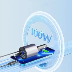 Tẩu Sạc Nhanh Ô Tô 120W 4 Trong 1 - Sạc Nhanh Điện Thoại Samsung, iPhone - Thiết Kế Gấp Gọn, Chất Liệu ABS + PC