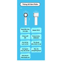Quạt Tích Điện Cầm Tay Mini FS16 - Làm Mát Nhanh Chỉ Sau 10 Giây, Pin Sạc Lâu 2-8 Giờ, Thiết Kế Nhỏ Gọn Tiện Lợi