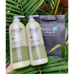 Cặp Gội Xả Biotin & Collagen Voudioty Dành Cho Tóc Dầu 1000ml -Xanh lá