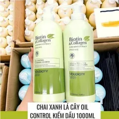 Cặp Gội Xả Biotin & Collagen Voudioty Dành Cho Tóc Dầu 1000ml -Xanh lá