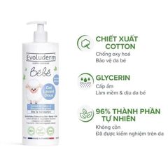 Sữa Tắm Gội EVOLUDERM Bebe Baby Gentle 500ml - Dành Cho Da Nhạy Cảm, Hương Thơm Tự Nhiên, Chăm Sóc Bé An Toàn
