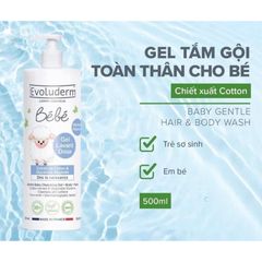 Sữa Tắm Gội EVOLUDERM Bebe Baby Gentle 500ml - Dành Cho Da Nhạy Cảm, Hương Thơm Tự Nhiên, Chăm Sóc Bé An Toàn