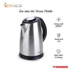 Bình đun siêu tốc Tiross TS486 1.7L 2000W Inox cao cấp - An toàn tự ngắt - Sản phẩm chính hãng Ba Lan 12 tháng bảo hành
