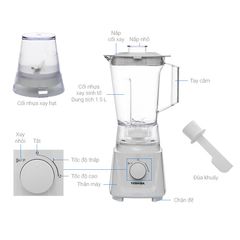 Máy Xay Sinh Tố Toshiba MX-60T(H) 600W - Cối 1.5L Đa Năng, Xay Sinh Tố và Hạt An Toàn, Chất Liệu Nhựa Cao Cấp