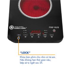 Bếp Hồng Ngoại Đơn Korea King PINF-90/B - Công Suất 2000W, Mặt Kính Cường Lực, An Toàn với Khóa Trẻ Em và Chế Độ Hẹn Giờ
