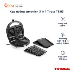 Kẹp nướng sandwich 3 trong 1 Tiross TS513 - Máy làm bánh đa năng 750W với vỉ chống dính, làm bánh nóng giòn tại nhà