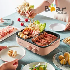 Bếp lẩu nướng đa năng Bear DKL-C12D1 1200W, kiểu dáng nhỏ gọn, an toàn, dễ sử dụng - Lựa chọn hoàn hảo cho không gian gia đình.