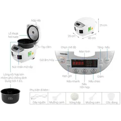 Nồi Cơm Điện Tử Toshiba RC-10DH2PV/W 1L & RC-18DH2PV/W 1.8L - 12 Chế Độ Nấu, Chống Dính Bichotan, Hàng Chính Hãng Nhật Bản