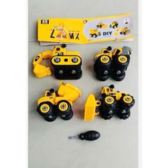 Bộ đồ chơi 4 xe ô tô chủ đề công tình xây dựng chạy bằng đà, có tua vít tháo lắp 677-110