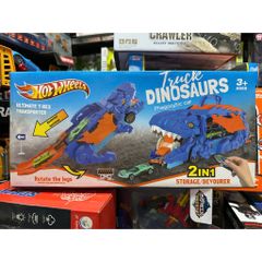 Bộ đồ chơi xe khủng long và 3 xe ô tô nhỏ chạy bằng đà, có đường trượt (2126) Truck Dinosaur Car