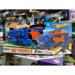 Bộ đồ chơi xe khủng long và 3 xe ô tô nhỏ chạy bằng đà, có đường trượt (2126) Truck Dinosaur Car
