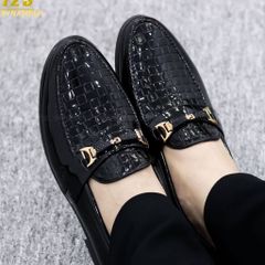 Giày Lười Nam Da Bóng Dập Vân Caro - Phong Cách Trẻ Trung, Thời Trang Nam Cao Cấp, Dễ Phối Đồ