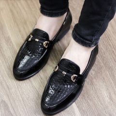 Giày Lười Nam Da Bóng Dập Vân Caro - Phong Cách Trẻ Trung, Thời Trang Nam Cao Cấp, Dễ Phối Đồ