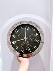 Đồng hồ treo tường Technoline 30cm mạ kim loại - Thiết kế dễ đọc, hiển thị thời gian, nhiệt độ và độ ẩm - Hàng nội địa Đức