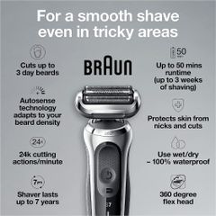 Máy cạo râu điện Braun Series 7 7020S - Công nghệ Autosense, Sạc nhanh 5 phút, 360° Flex cho cạo êm ái, Xuất xứ Đức