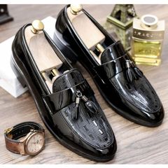 Giày Lười Da Nam Dập Caro, Chính Hãng - Chất Liệu Da Bóng Sang Trọng, Phù Hợp Mặc Hằng Ngày và Dự Tiệc
