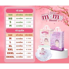 Bỉm Quần/Dán Momo Nature/ Diamond Siêu Thấm Hút Chống Hăm Cho Bé  S64,M62,M60,L54,XL50,XXL48,XXXL46.