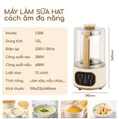 Máy Làm Sữa Hạt SEKA E500 Chống Ồn 1,5L - Đa Năng 10 Chức Năng, Bảo Hành 2 Năm - Thiết Kế Sang Trọng, An Toàn, Tiêu Chuẩn Nhật Bản