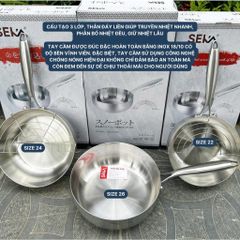 (Tặng Kèm Vỉ Gác Dầu) Chảo Sâu Lòng Chống Dính Inox Nguyên Khối SEKA 22/24/26 cm - Dùng Mọi Loại Bếp - Hàng Chính Hãng