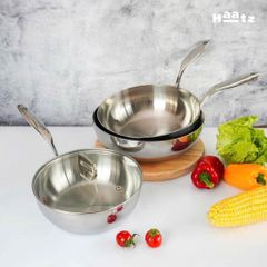 Chảo Sâu Lòng 24cm Inox 316 Nguyên Khối 3 Lớp Haatz HYP24, Dùng Cho Mọi Loại Bếp - Hàng Chính Hãng
