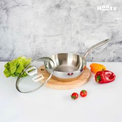 Chảo Sâu Lòng 24cm Inox 316 Nguyên Khối 3 Lớp Haatz HYP24, Dùng Cho Mọi Loại Bếp - Hàng Chính Hãng