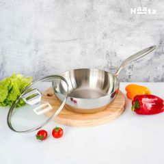 Chảo Sâu Lòng 20cm Inox 316 Nguyên Khối 3 Lớp Haatz HYP920, Dùng Cho Mọi Loại Bếp - Hàng Chính Hãng