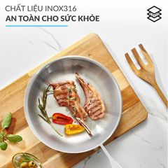 Chảo Sâu Lòng 20cm Inox 316 Nguyên Khối 3 Lớp Haatz HYP920, Dùng Cho Mọi Loại Bếp - Hàng Chính Hãng