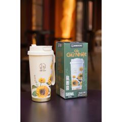 Cốc Giữ Nhiệt Inox 316 500ml 2GOOD C29 Họa Tiết Hoa Hướng Dương - Kèm Ống Hút Tiện Lợi, Hàng Chính Hãng