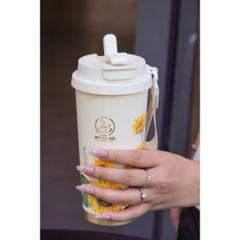 Cốc Giữ Nhiệt Inox 316 500ml 2GOOD C29 Họa Tiết Hoa Hướng Dương - Kèm Ống Hút Tiện Lợi, Hàng Chính Hãng