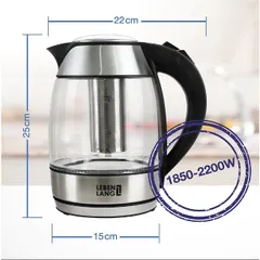 Ấm Siêu Tốc Thủy Tinh Lebenlang LBE2819 1.8L - Đun Nước Nhanh Chóng, Lõi Lọc Trà - Bảo Hành 2 Năm, Chất Liệu An Toàn