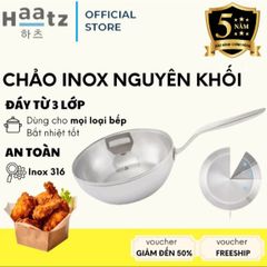 Chảo Sâu Lòng Inox 316 Nguyên Khối Haatz HYP926 - Chảo Bếp An Toàn, Chống Dính, Bảo Hành 5 Năm, Dùng Cho Tất Cả Các Loại Bếp