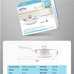 Chảo Sâu Lòng Inox 316 Nguyên Khối Haatz HYP926 - Chảo Bếp An Toàn, Chống Dính, Bảo Hành 5 Năm, Dùng Cho Tất Cả Các Loại Bếp