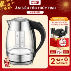 (Kèm Lõi Lọc Trà) Ấm Siêu Tốc Thủy Tinh Cao Cấp 1,8L Lebenlang LBLB2226 - 2200W, Hàng Chính Hãng