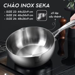 Chảo Sâu Lòng Nguyên Khối SEKA SK6030 - Chảo Inox Chống Dính Vĩnh Cửu Dùng Cho Mọi Loại Bếp - Hàng Chính Hãng Cao Cấp