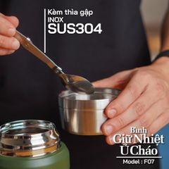 Bình Giữ Nhiệt 2GOOD F07 800ml Inox Cao Cấp 316 - Kèm Thìa và Túi Giữ Nhiệt, Giữ Nóng 10h, Lạnh 24h