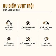 Máy Xay Thịt Đa Năng Unie UM366, 400W, 2 Cối Thủy Tinh, Chống Tắc, An Toàn, Dễ Vệ Sinh - Sản Phẩm Chính Hãng Cho Bếp Gia Đình