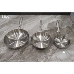 Chảo Inox Cạn Lòng SEKA SK6030 - 5 Lớp Nguyên Khối, Đường Kính 16cm/22cm/26cm, Chất Liệu Cao Cấp, Dùng Tất Cả Các Loại Bếp
