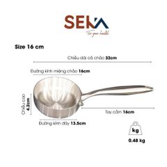 Chảo Inox Cạn Lòng SEKA SK6030 - 5 Lớp Nguyên Khối, Đường Kính 16cm/22cm/26cm, Chất Liệu Cao Cấp, Dùng Tất Cả Các Loại Bếp