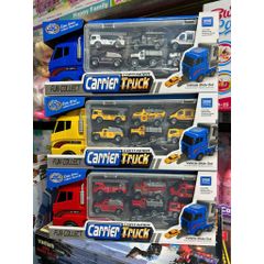 Bộ xe ô tô đồ chơi gồm 1 xe tải to và 6 xe nhỏ chạy bằng đà có đường trượt mã 818