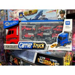 Bộ xe ô tô đồ chơi gồm 1 xe tải to và 6 xe nhỏ chạy bằng đà có đường trượt mã 818