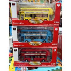 Xe ô tô buýt 2 tầng chất liệu hợp kim, chạy bằng đà, có đèn và nhạc, cửa mở, giao màu ngẫu nhiên 6008 bus