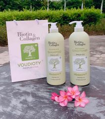 Xanh Lá - Vàng- Cặp Gội Xả Biotin & Collagen Voudioty Dành Cho Tóc Dầu 1000ml