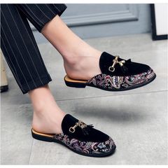 Giày Sục Nam Thổ Cẩm Sang Trọng Phối Da Nỉ - Thiết Kế Độc Đáo Thời Trang Cá Tính Cho Phái Mạnh