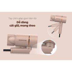 Máy sấy tóc SUNHOUSE SHD2313 - Màu Hồng Be, Công Suất 1000W, Gập Gọn, 2 Tốc Độ và 3 Mức Nhiệt - Sản Phẩm Thiết Yếu Cho Tóc Bạn
