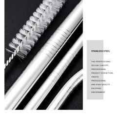 Bộ Ống Hút Inox 304 4 Món - Siêu Tiện Lợi Thay Thế Ống Hút Nhựa, Kèm Cọ Làm Sạch, Dài 21.5cm, Thân Thiện Môi Trường
