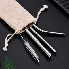 Bộ ống hút inox 304 4 món kèm túi đựng - Cho bình giữ nhiệt, thân thiện môi trường, tiện lợi và dễ vệ sinh