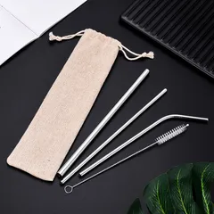 Bộ ống hút inox 304 4 món kèm túi đựng - Cho bình giữ nhiệt, thân thiện môi trường, tiện lợi và dễ vệ sinh