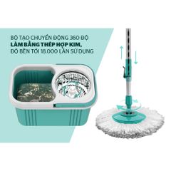 Bộ lau nhà xoay 360 độ HAPPY TIME KH-CL330S - Thiết kế tiện dụng, bông lau microfiber thấm hút tốt, giặt và vắt nhanh chóng, phù hợp mọi ngóc ngách.